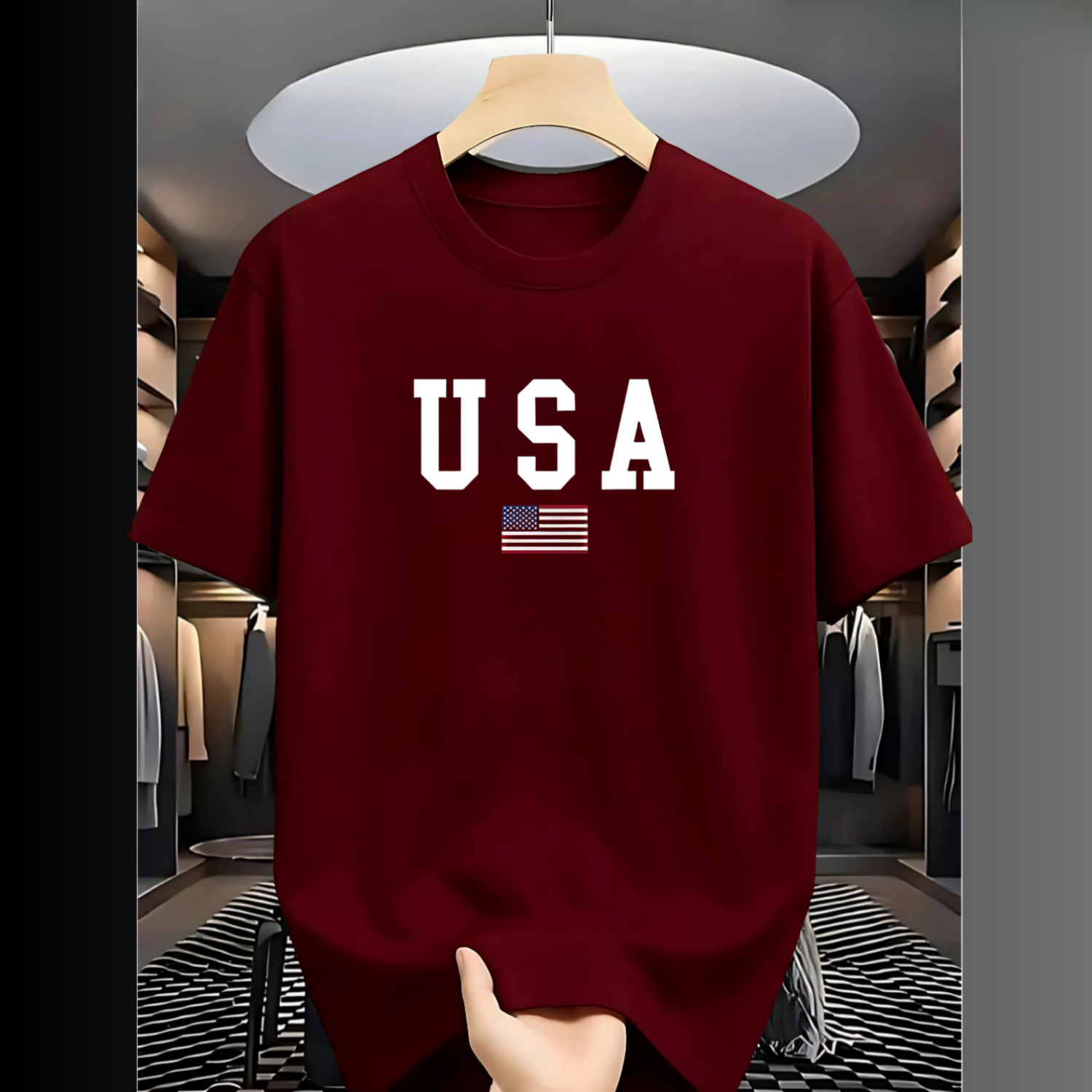 Drop Shoulder T Shirt - USA Marron