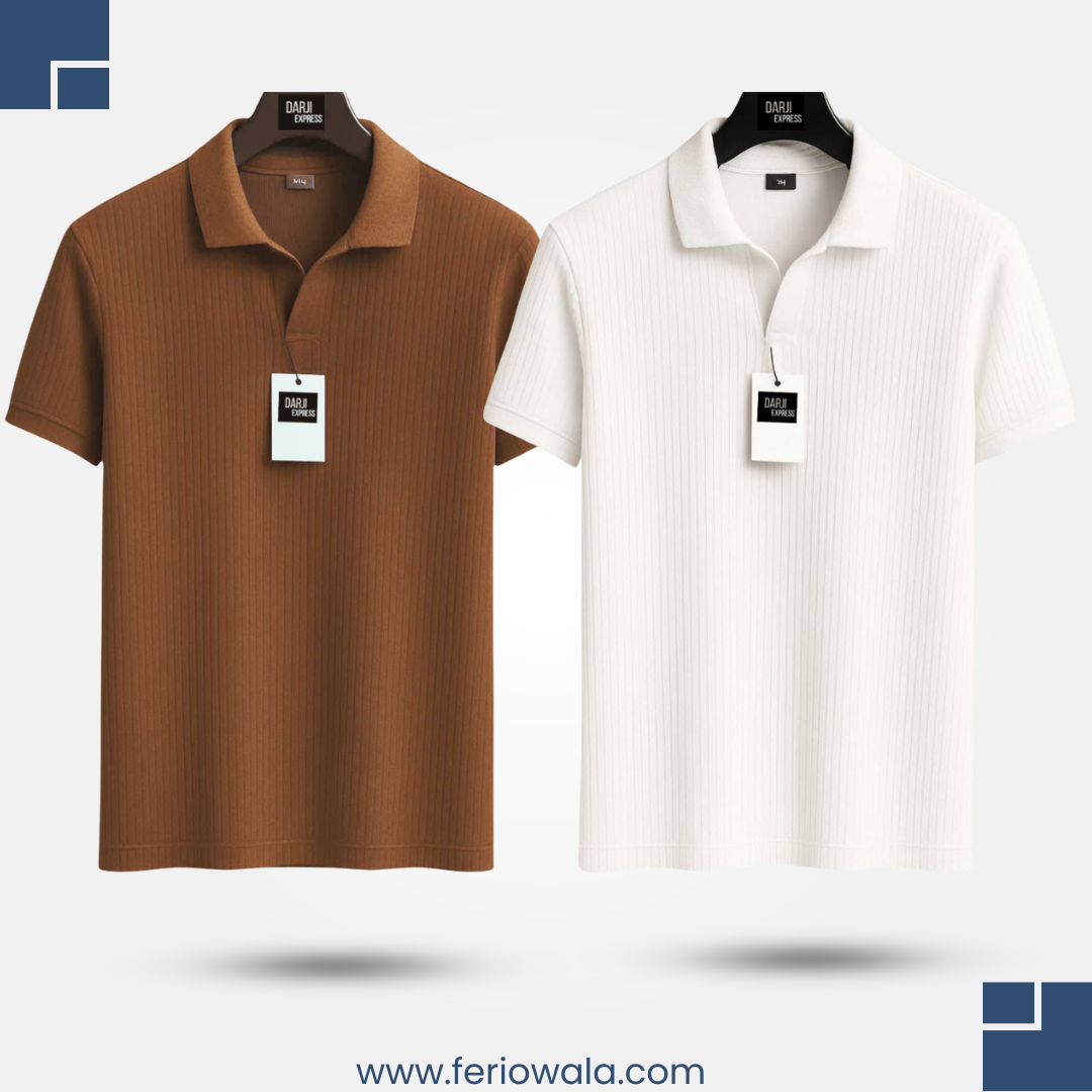 Polo T Shirt Combo White + Brown