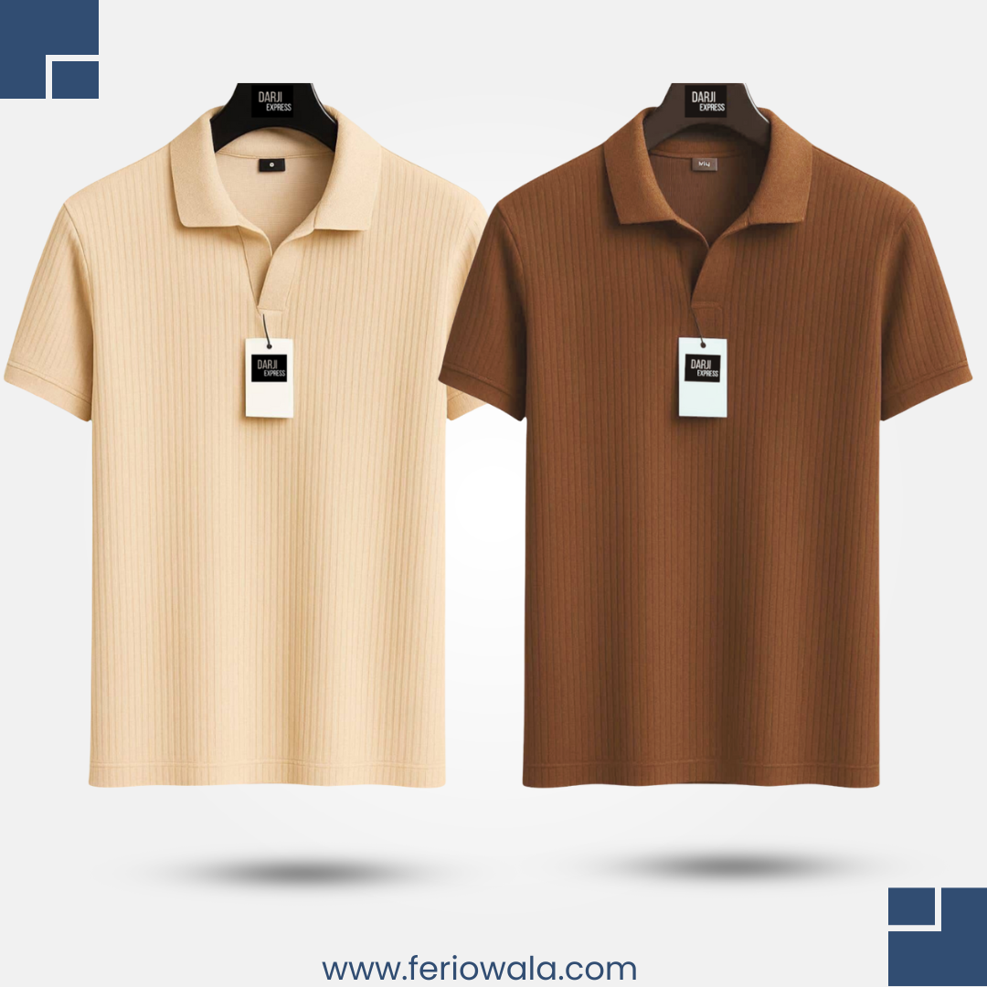 Polo T Shirt Combo Brown + Cream
