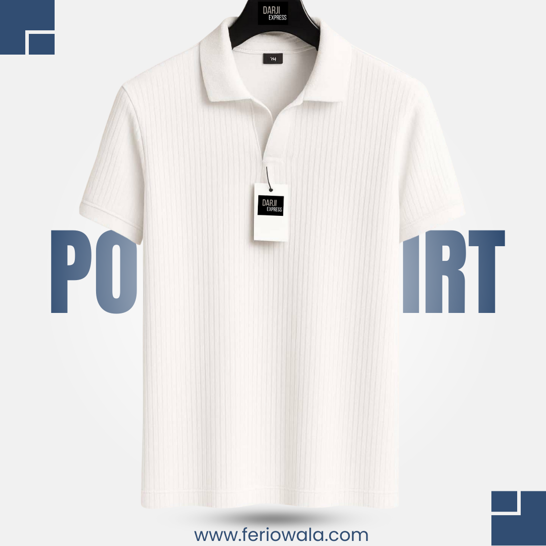 Men’s White Rib Polo T Shirt