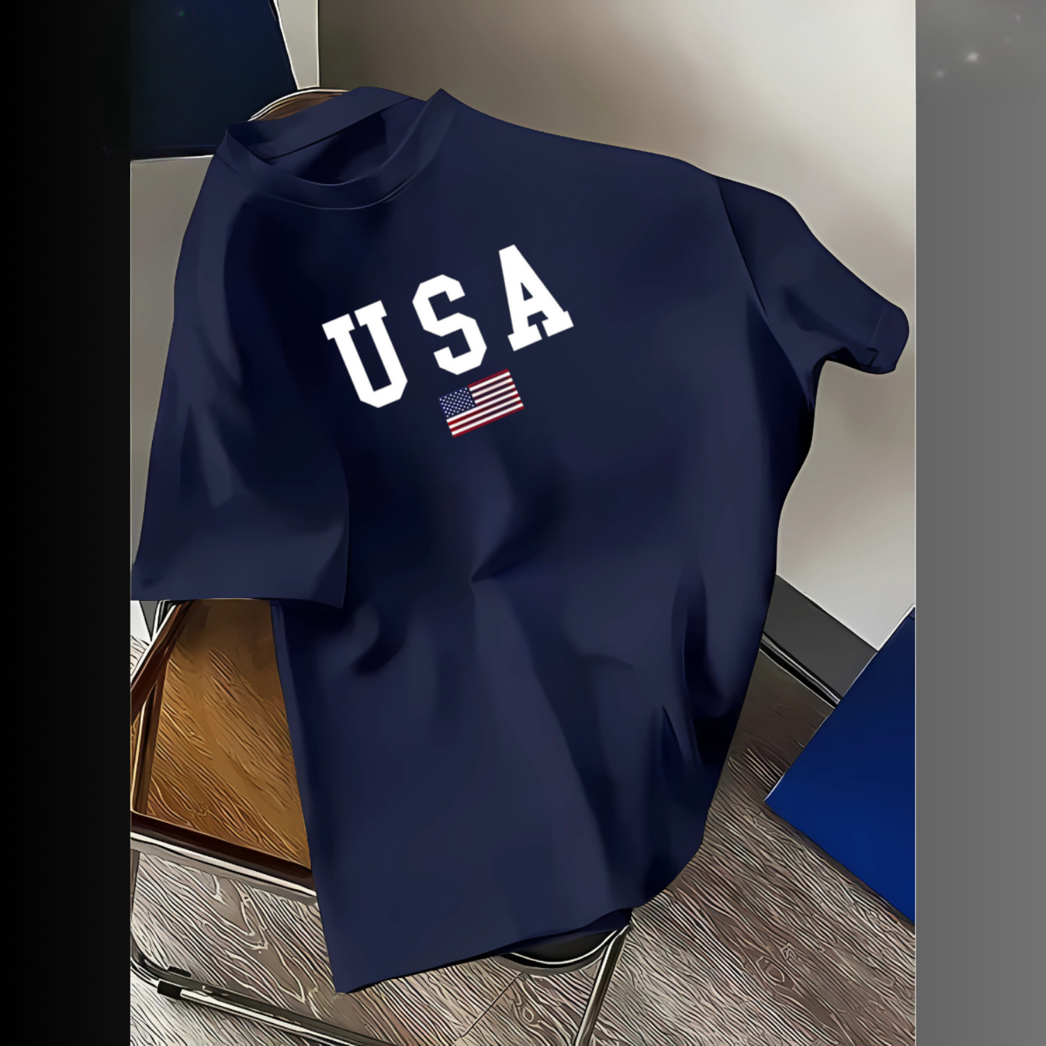 Drop Shoulder T Shirt - USA Navy