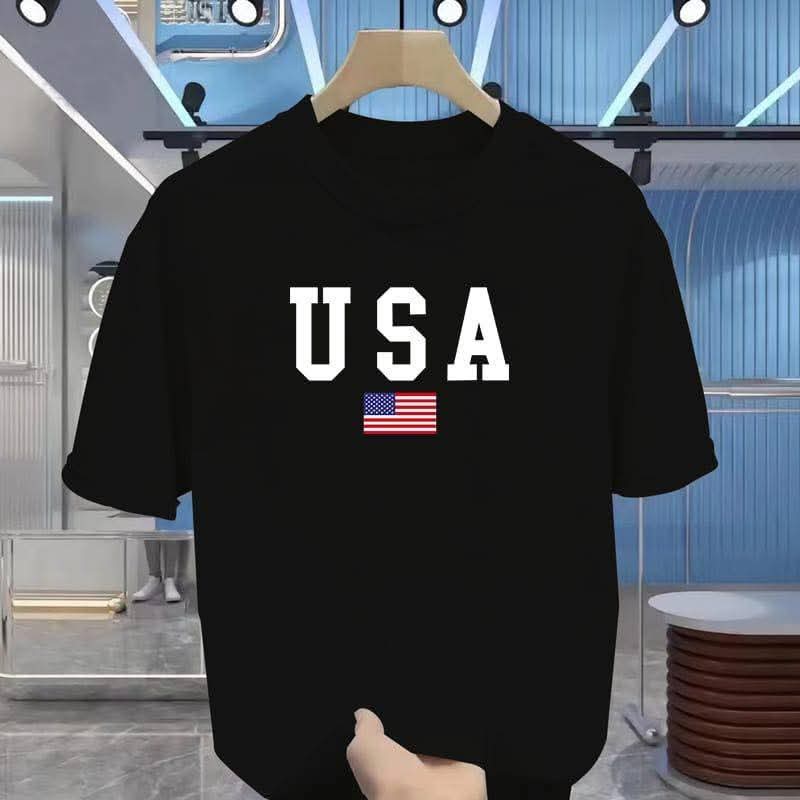 Drop Shoulder T Shirt - USA Black