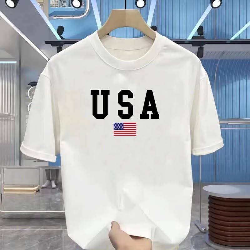 Drop Shoulder T Shirt - USA White