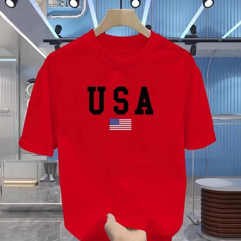Drop Shoulder T Shirt - USA Red