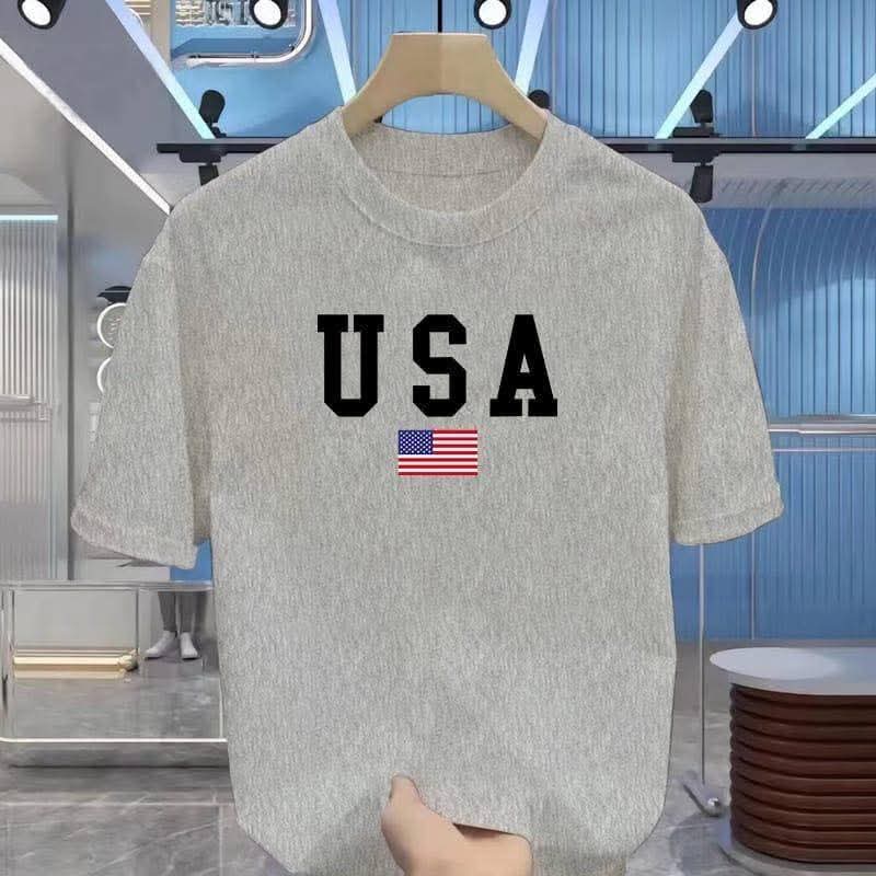 Drop Shoulder T Shirt - USA Grey