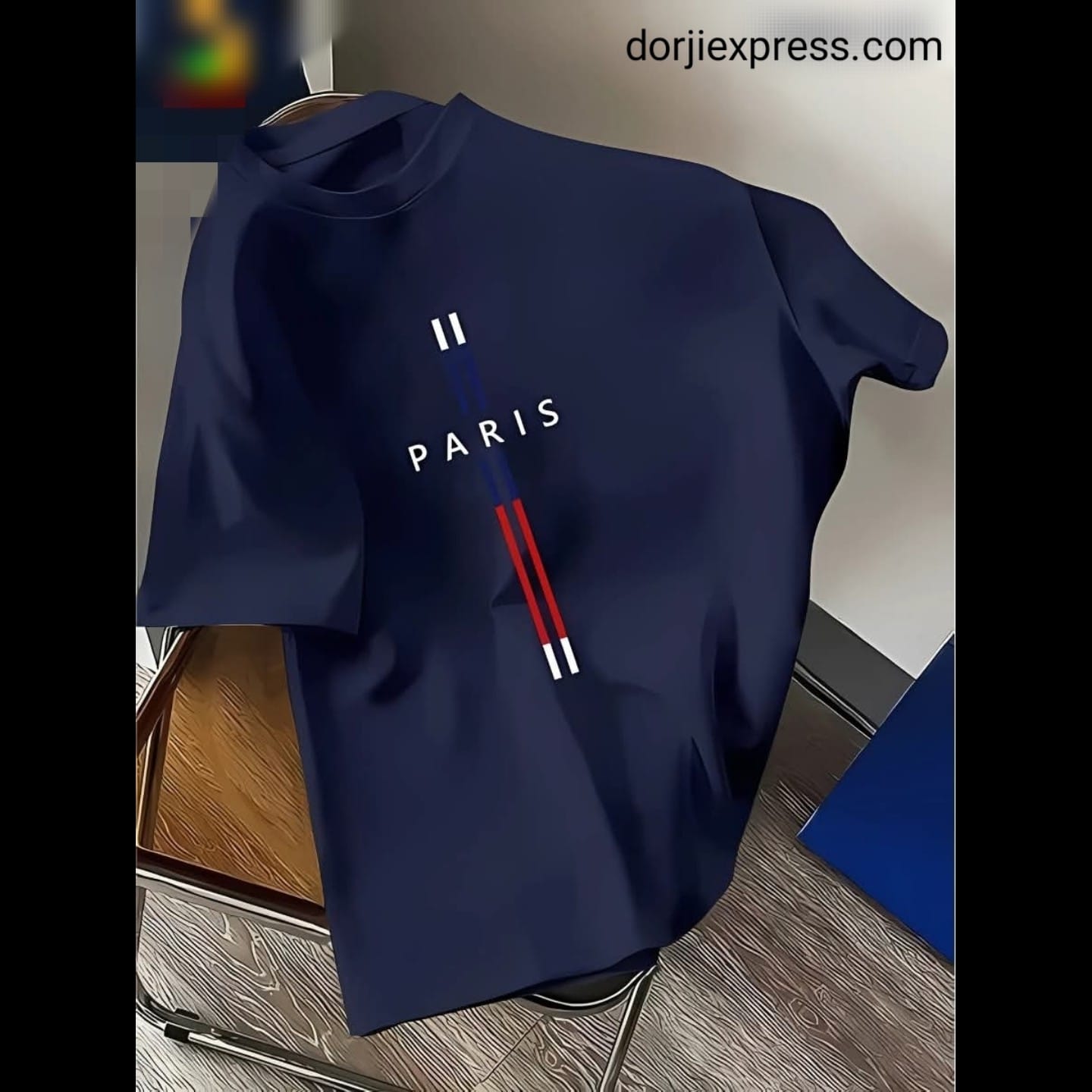 Drop Shoulder T Shirt - Paris Navy