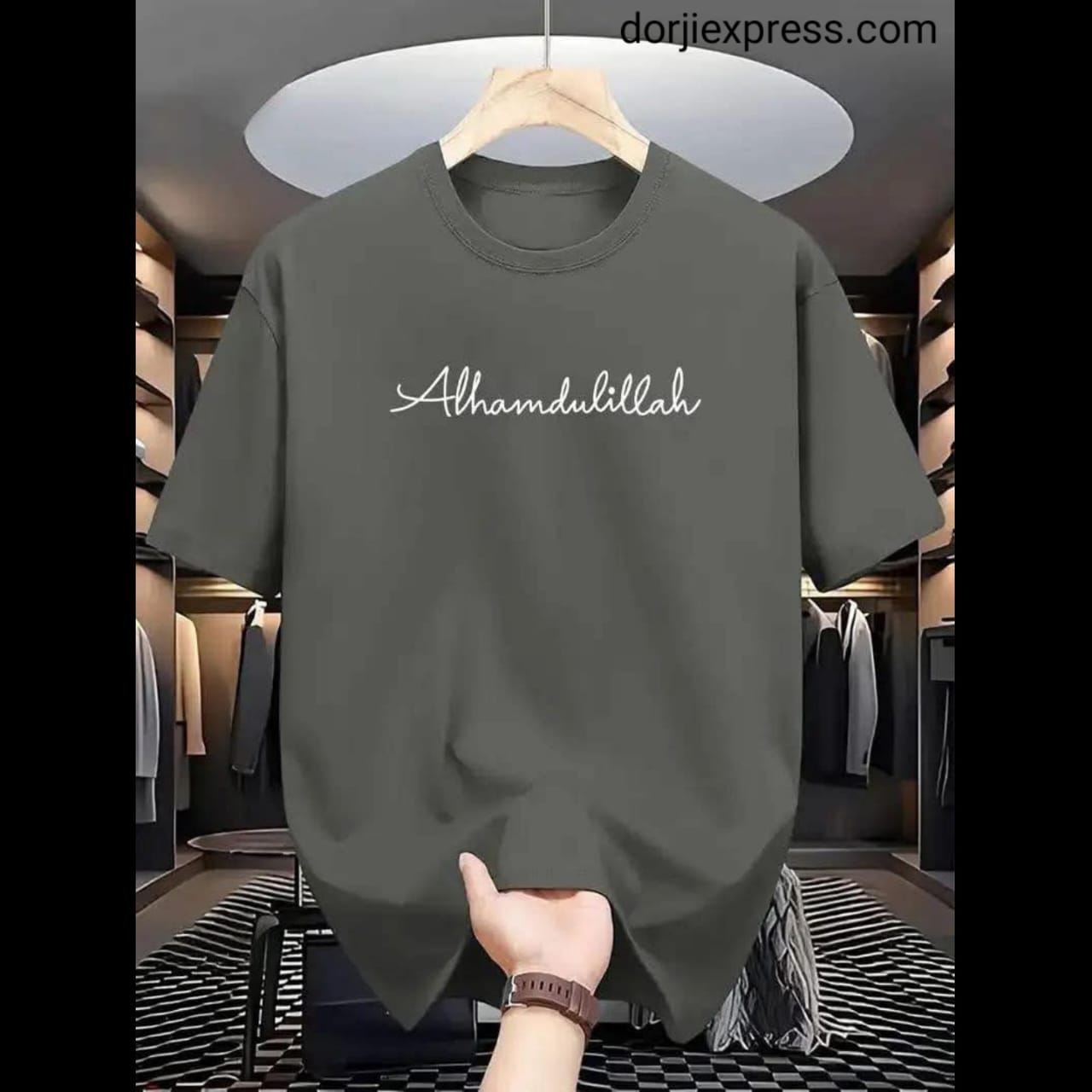 Drop Shoulder T Shirt - Alhamdulillah Ash