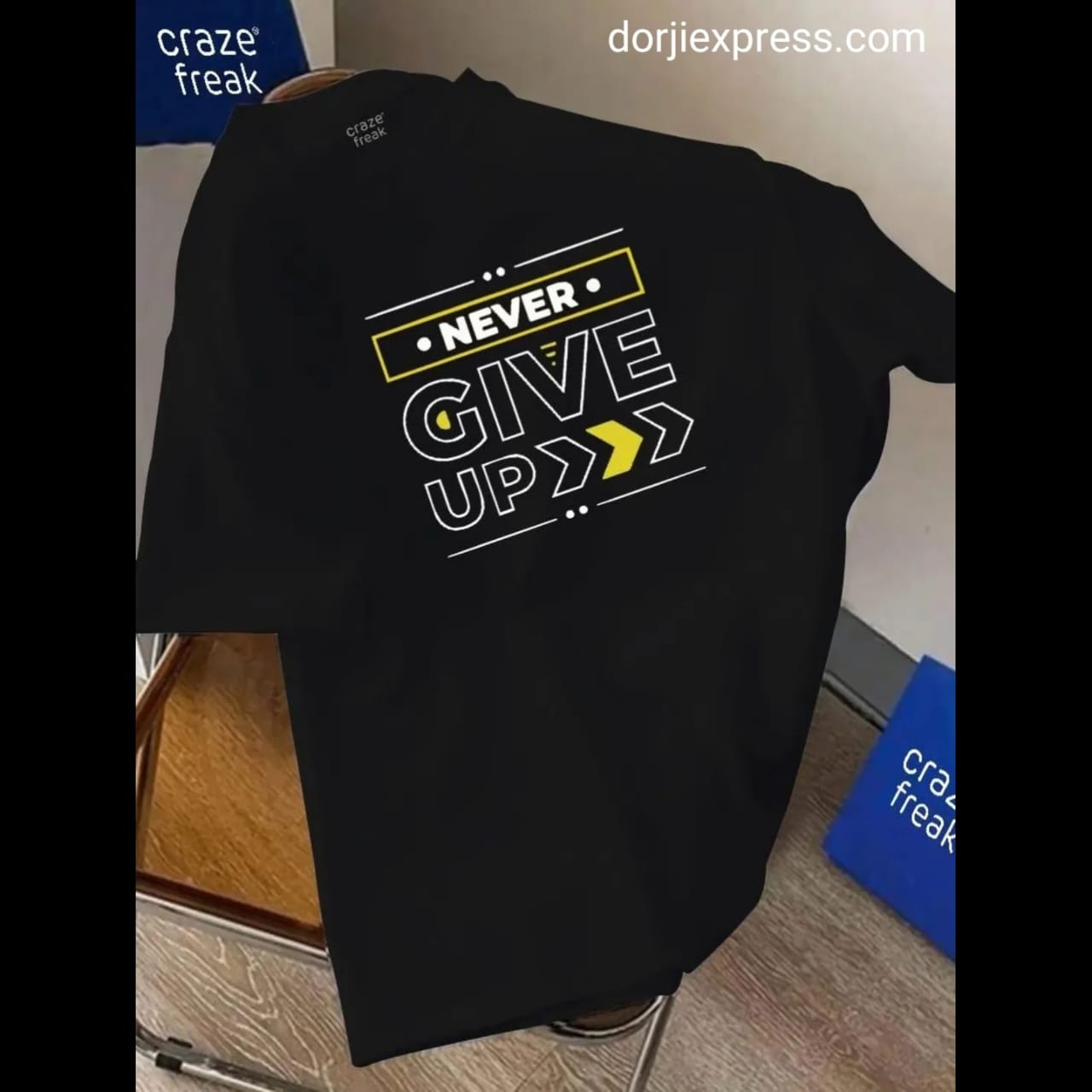 Drop Shoulder T Shirt - Never Give Up Black